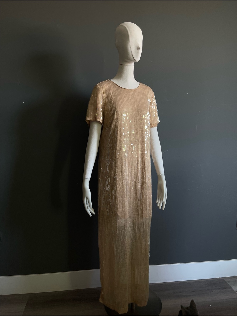 J.Crew Collection Gold Cream Sequin Short Sleeve Slip Wedding Maxi Dress Size 16